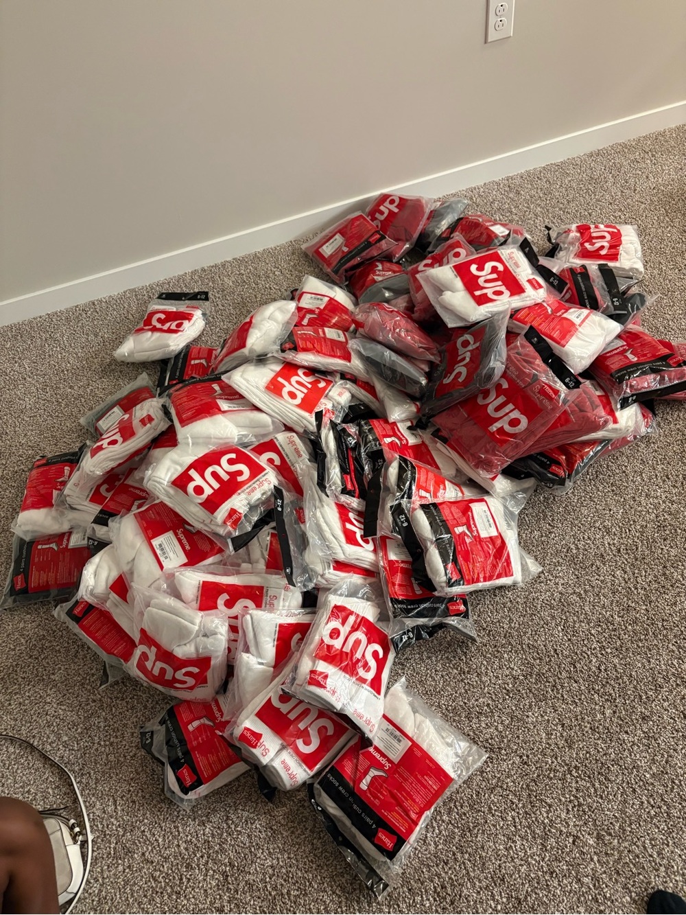Supreme Red and White Branded Crew Socks - Bulk Party Pack
